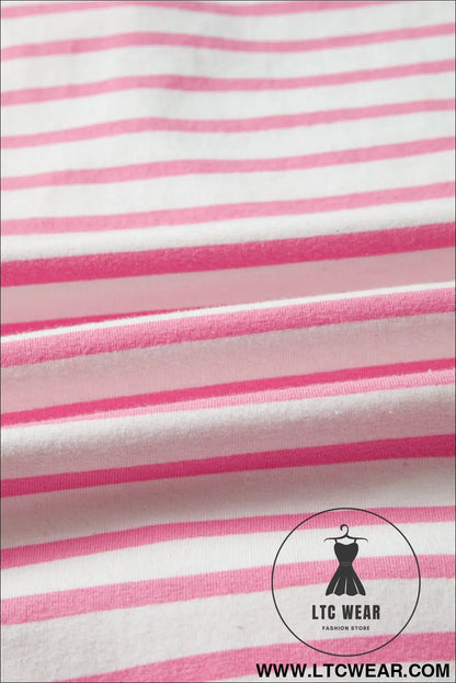 Pink stripe half placket high low short sleeve top - 30%