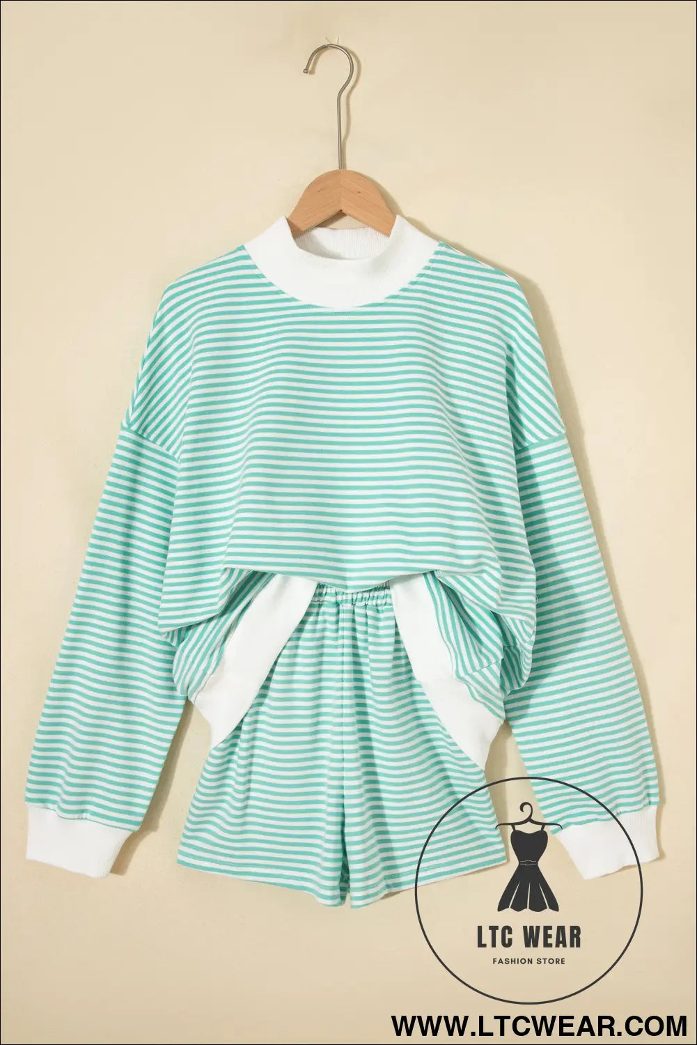 Pink Stripe Oversize Mock Neck Sweatshirt and Shorts Set - L.T.C Wear Online Fashion Store