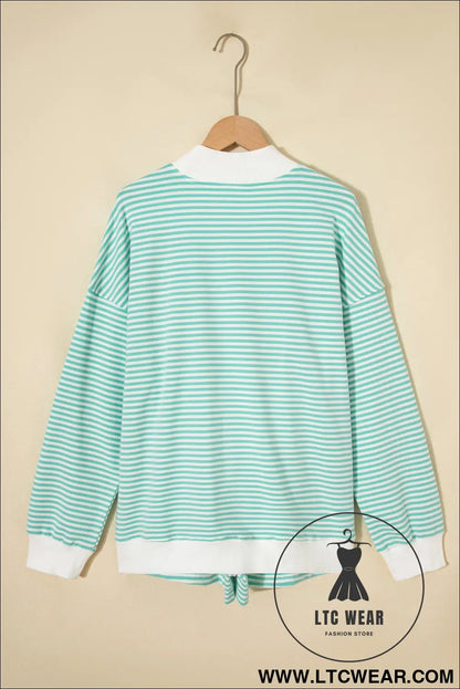 Pink Stripe Oversize Mock Neck Sweatshirt and Shorts Set - L.T.C Wear Online Fashion Store