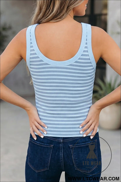 Pink Stripe Ribbed Knit Slim Tank Top - L.T.C Wear Online Fashion Store