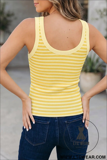 Pink Stripe Ribbed Knit Slim Tank Top - L.T.C Wear Online Fashion Store