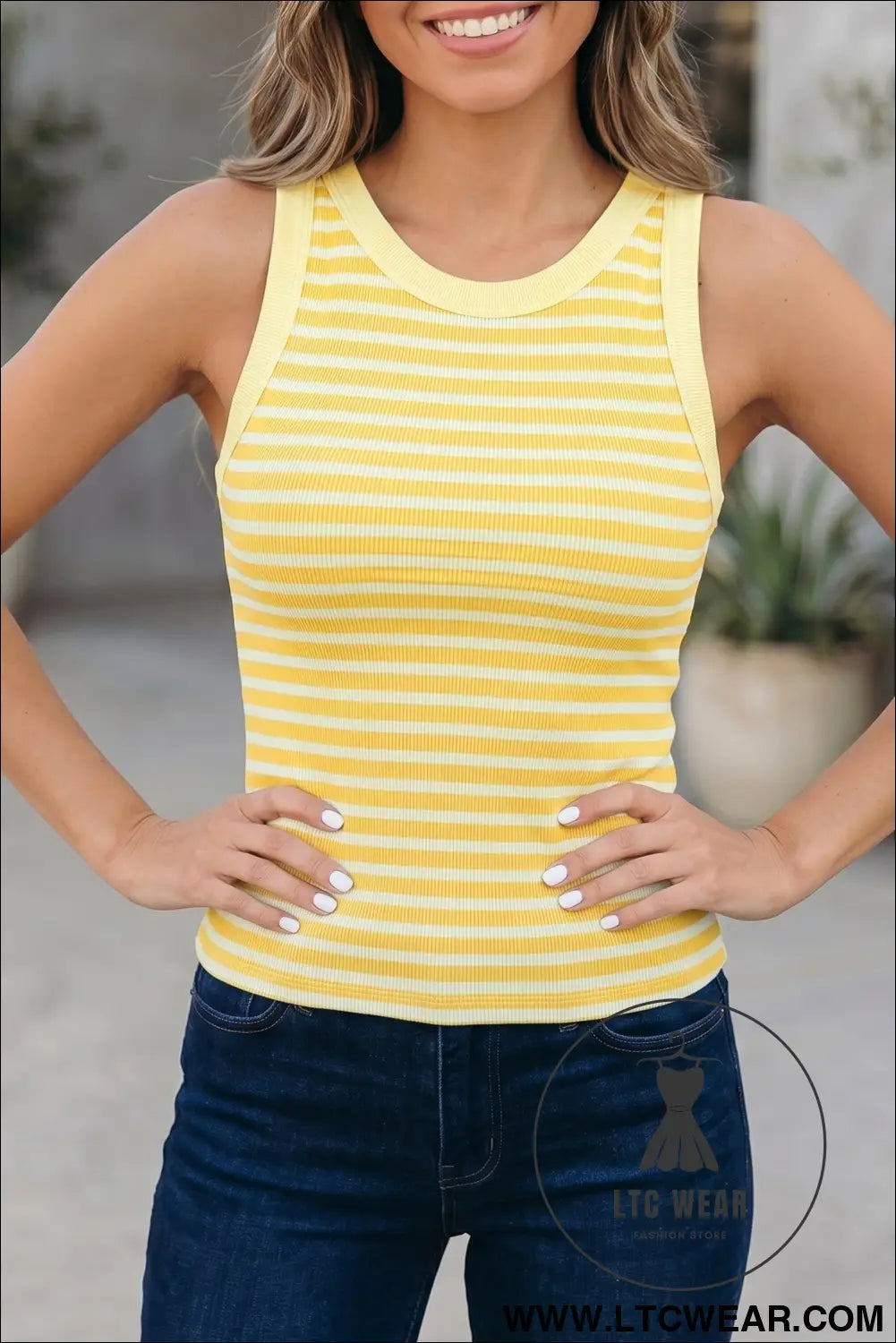 Pink Stripe Ribbed Knit Slim Tank Top - L.T.C Wear Online Fashion Store