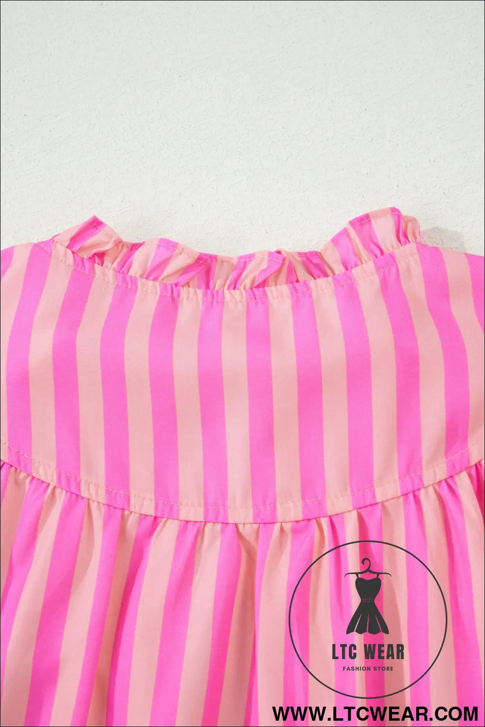 Pink Stripe Split Neck Ruffled Summer Blouse - L.T.C Wear Online Fashion Store