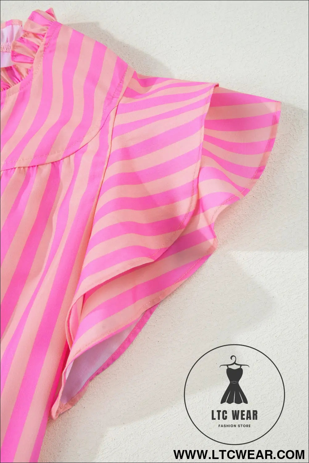 Pink Stripe Split Neck Ruffled Summer Blouse - L.T.C Wear Online Fashion Store