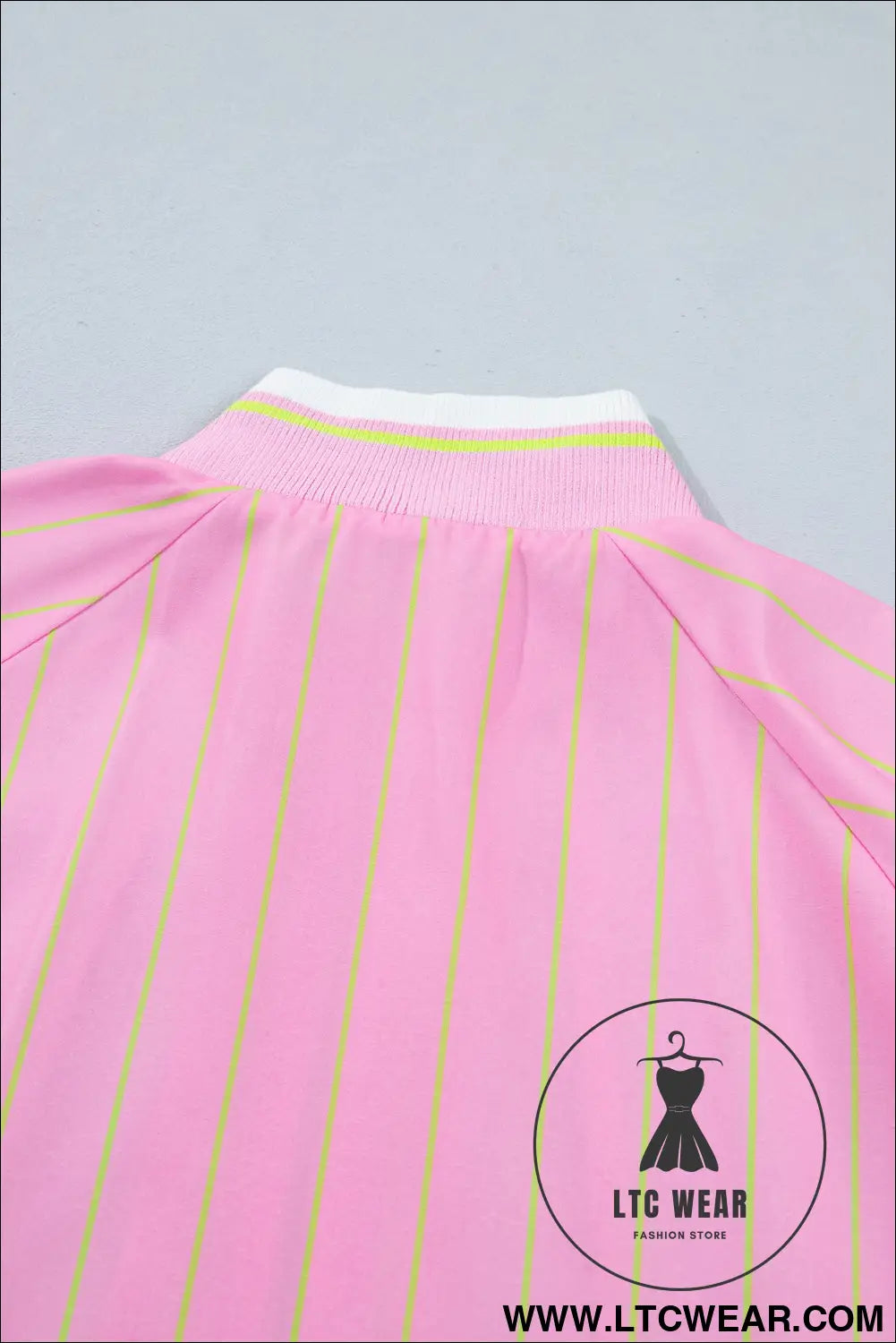 Pink Stripe Striped V-Neck Half Sleeve Zipper Ribbed Cuff Casual Shift Blouse - L.T.C Wear Online Fashion Store