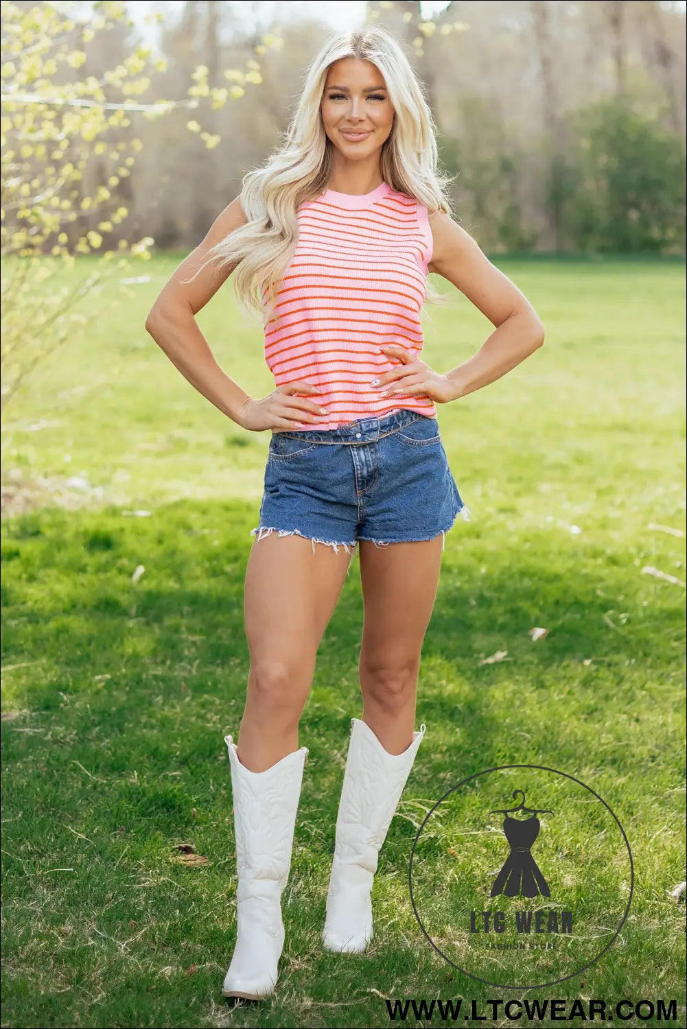 Pink Stripe Textured Knit Sleeveless Casual Sweater Top - L.T.C Wear Online Fashion Store