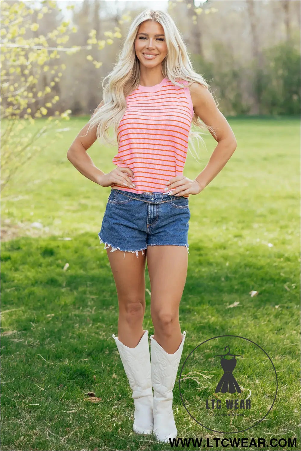 Pink Stripe Textured Knit Sleeveless Casual Sweater Top - L.T.C Wear Online Fashion Store