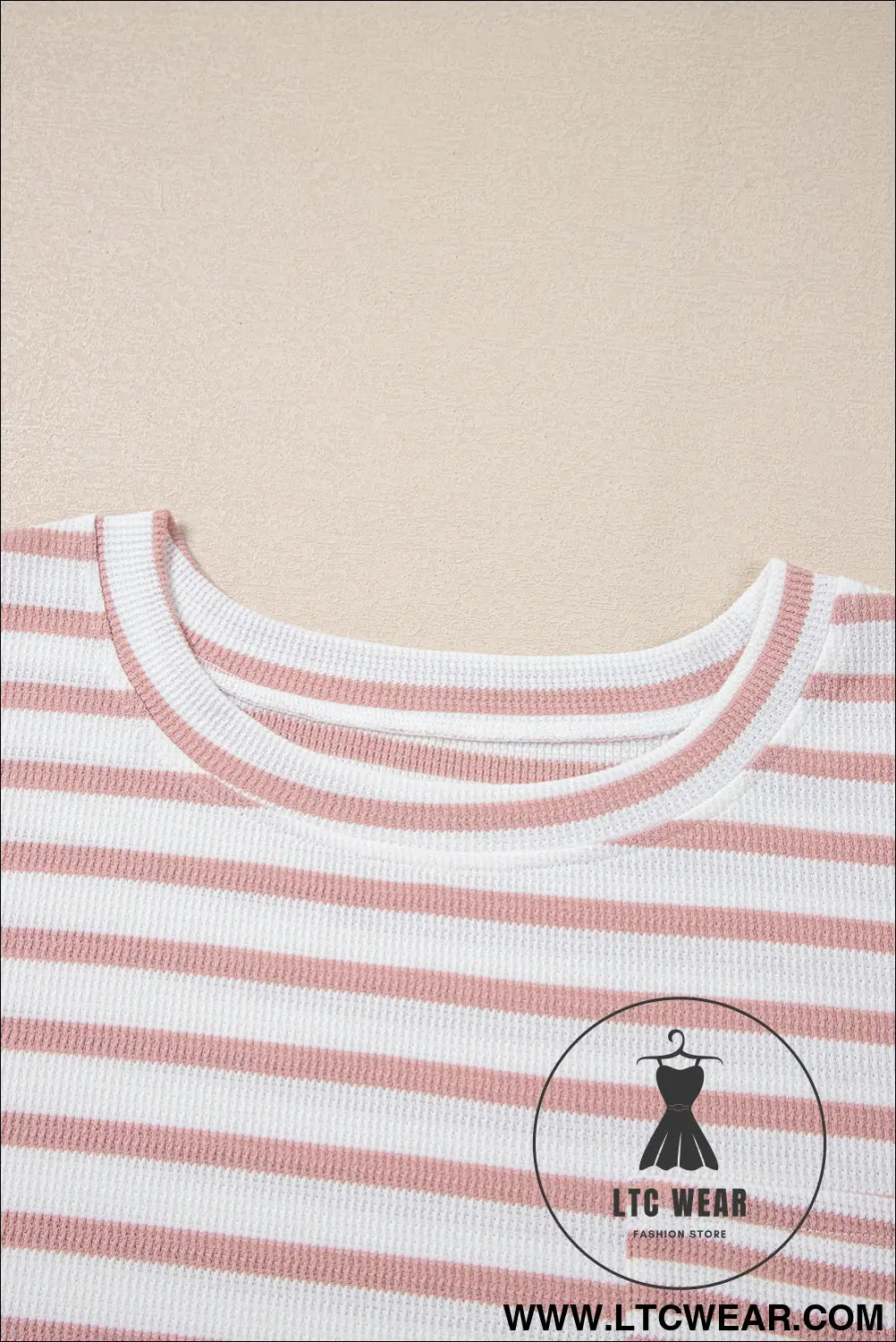 Pink Stripe Waffle Knit Pocket Half Sleeve Plus Size T Shirt - L.T.C Wear Online Fashion Store
