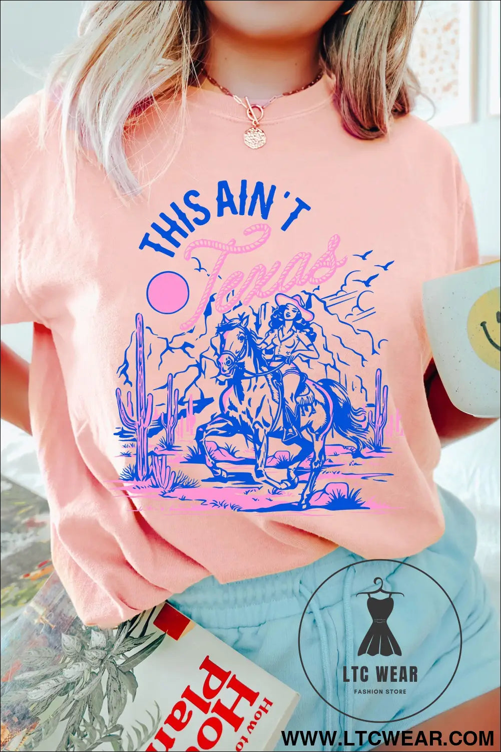 Pink this aint texas western cowgirl graphic t shirt - pink / 2xl / 62% polyester + 32% cotton + 6% elastane - graphic