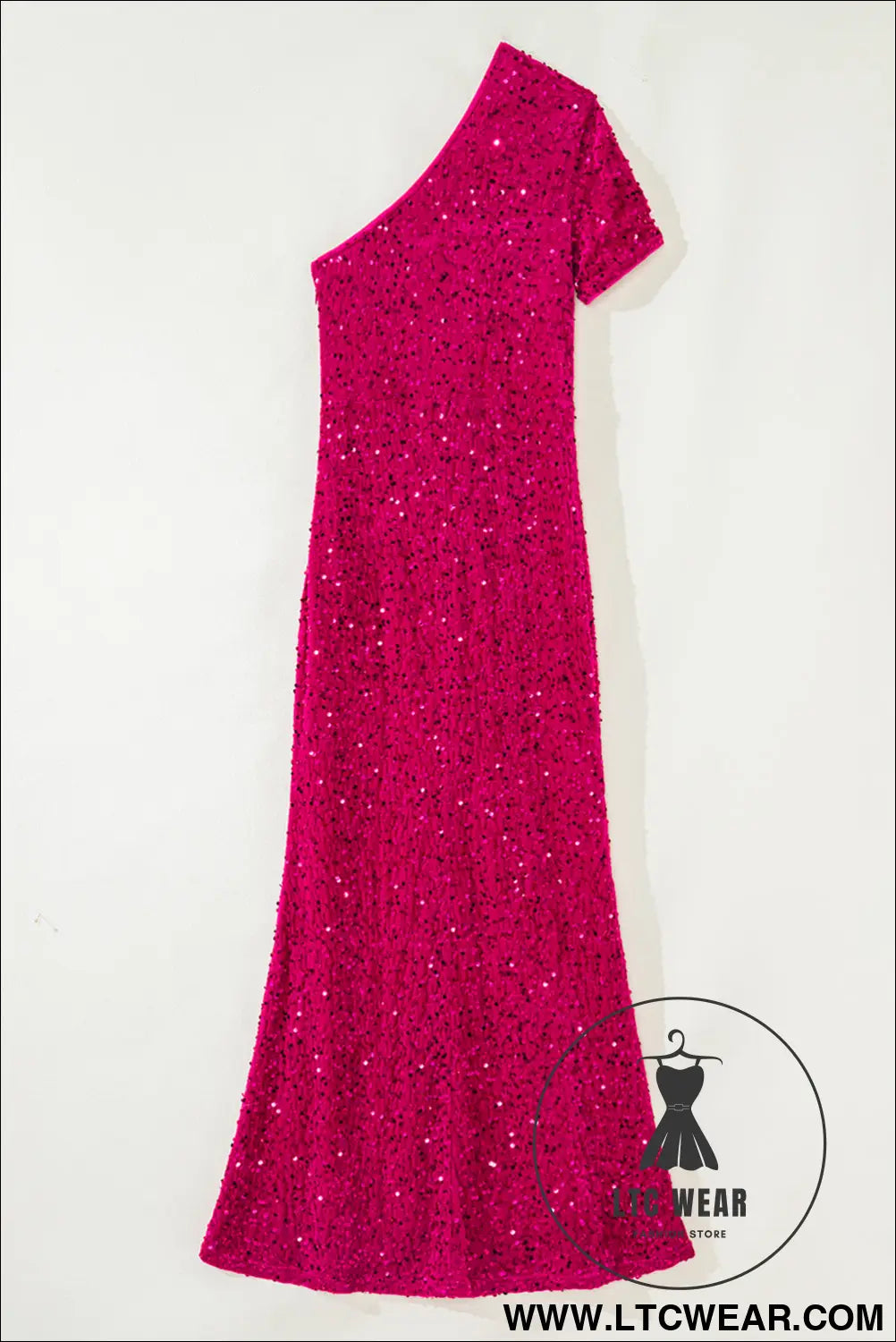 Pitaya pink one shoulder thigh high split bodycon sequin gown - sequin dresses