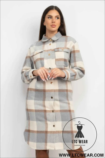 Plaid Buttoned Shacket Coat