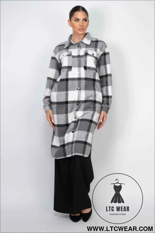 Plaid Buttoned Shacket Coat