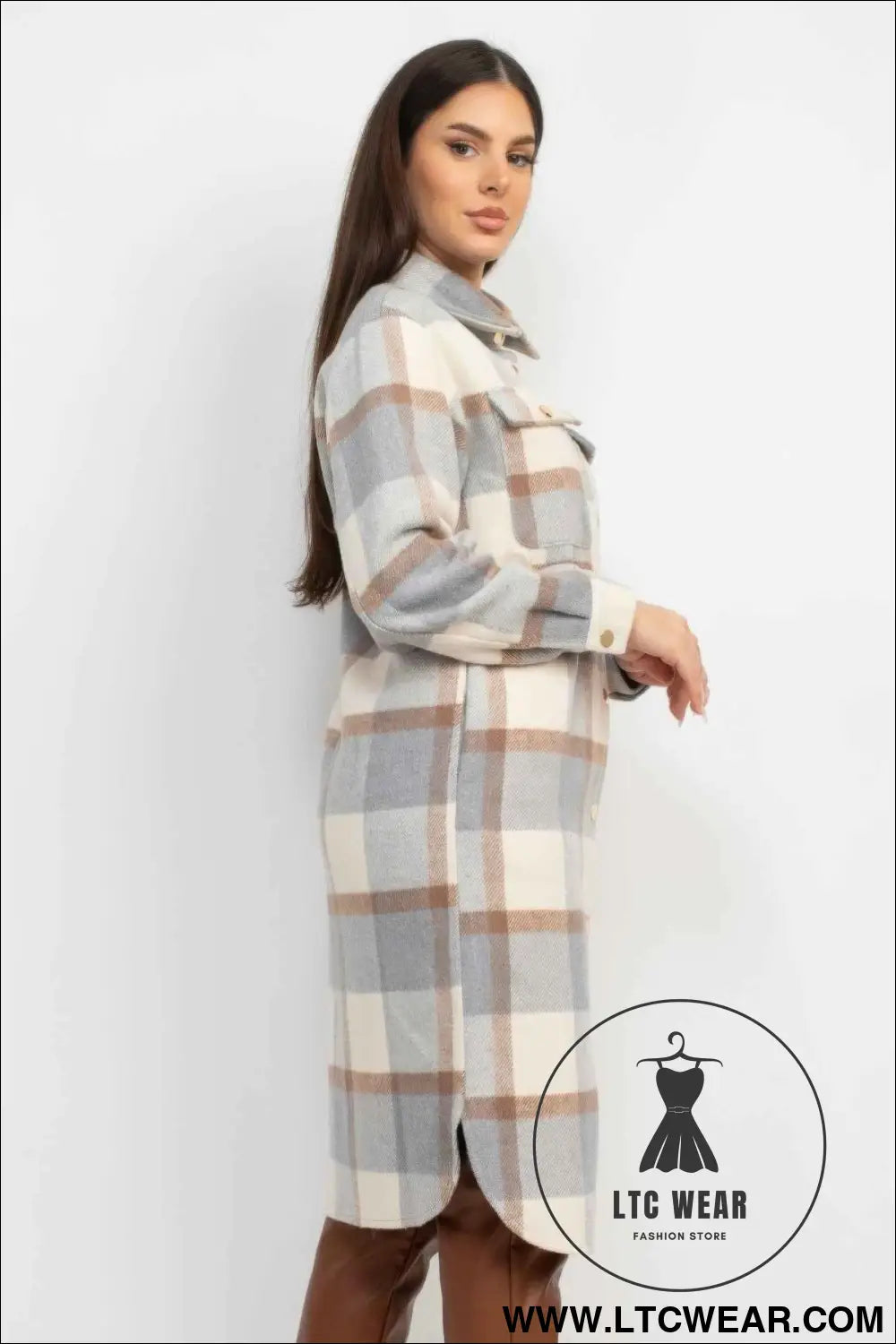 Plaid Buttoned Shacket Coat