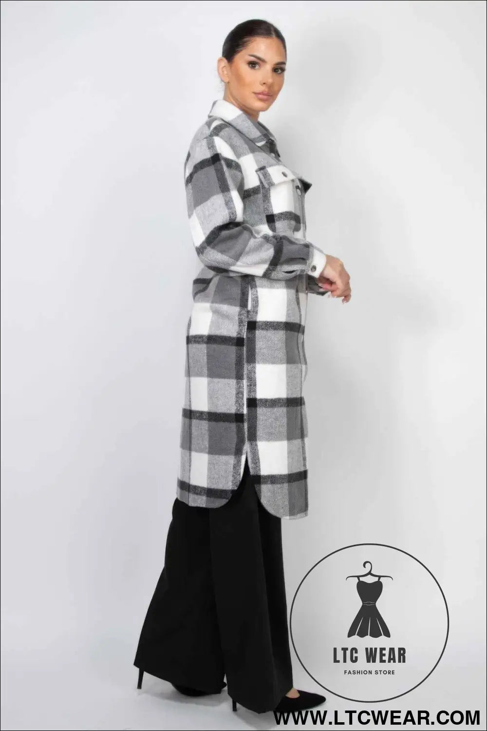 Plaid Buttoned Shacket Coat