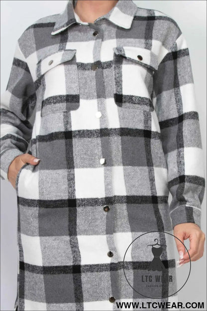 Plaid Buttoned Shacket Coat