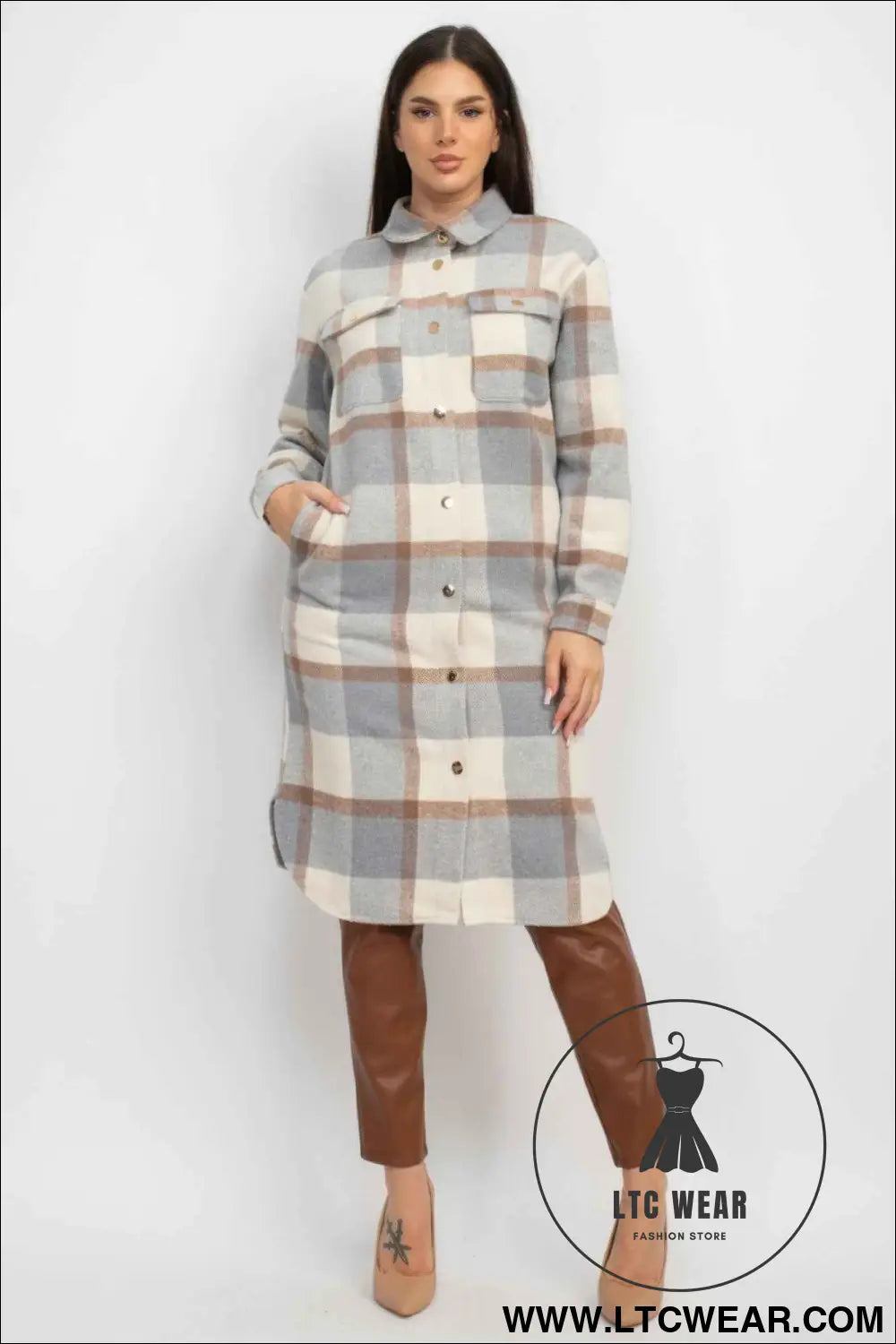Plaid Buttoned Shacket Coat