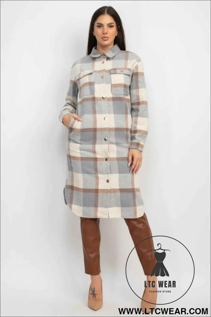 Plaid Buttoned Shacket Coat