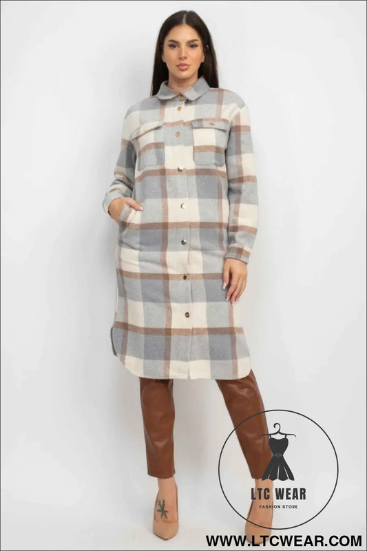 Plaid Buttoned Shacket Coat