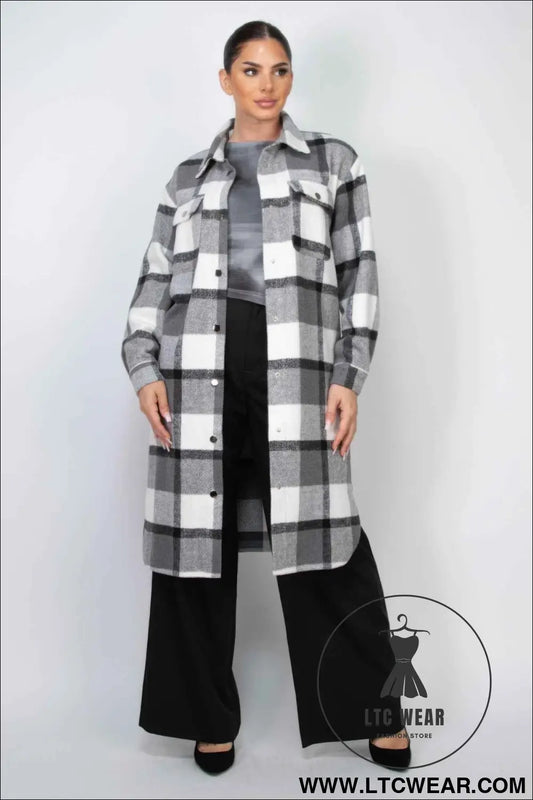 Plaid Buttoned Shacket Coat