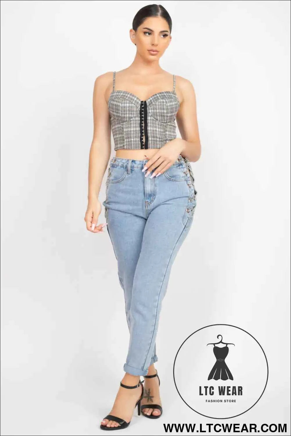 Plaid Hook & Eye Sweetheart Crop Top