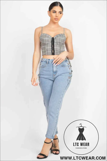Plaid Hook & Eye Sweetheart Crop Top