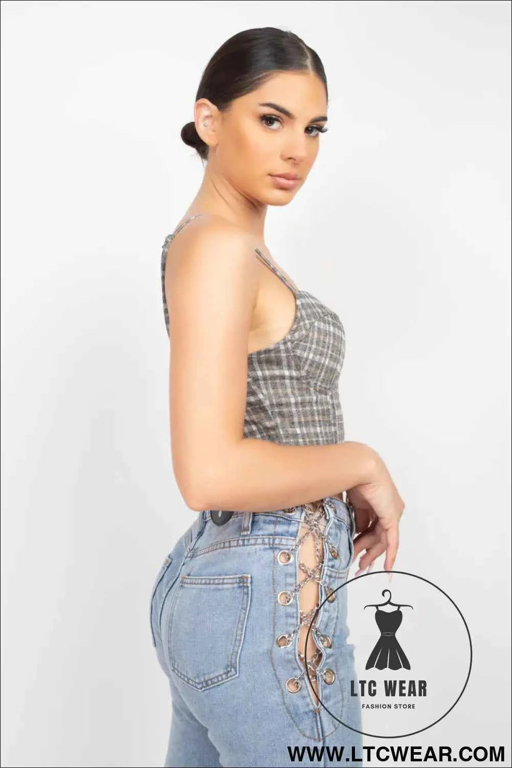 Plaid Hook & Eye Sweetheart Crop Top