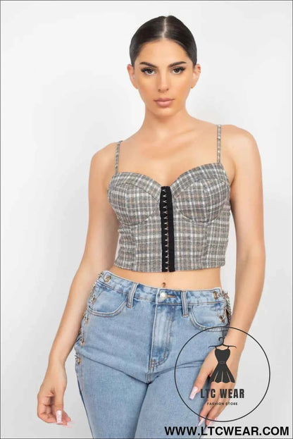 Plaid Hook & Eye Sweetheart Crop Top