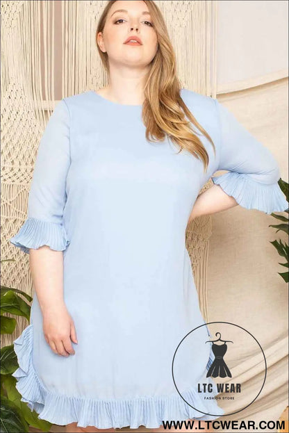 Pleated Ruffle Detailed Mini Dress