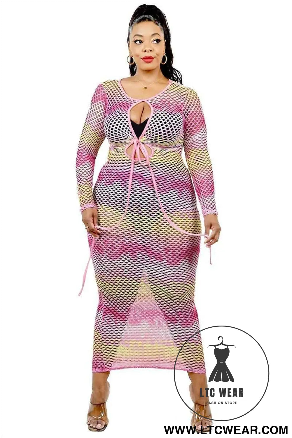 Plus See-through Gradient Fishnet Overlay Dress
