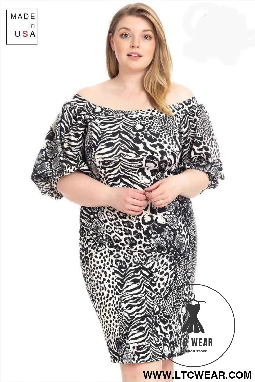 Plus Size  Animal Print Crepe Stretch Bodycon Dress