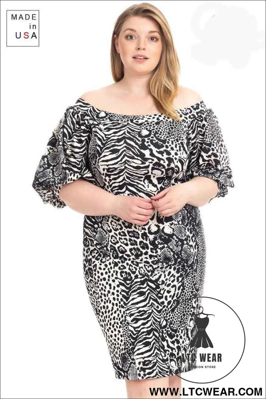 Plus Size  Animal Print Crepe Stretch Bodycon Dress