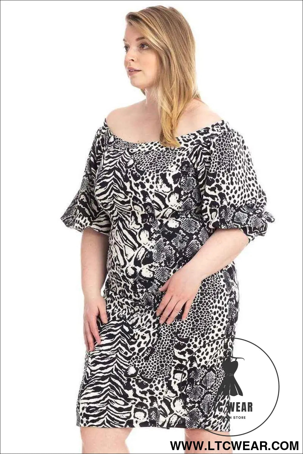 Plus Size  Animal Print Crepe Stretch Bodycon Dress