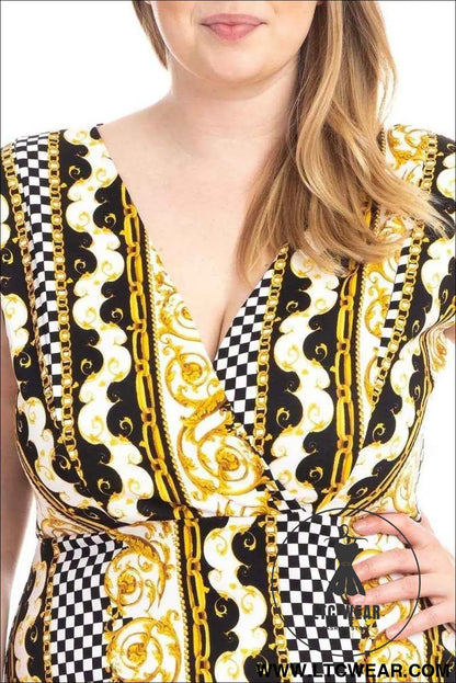 Plus Size Boarder Print  V-neck Bodycon Dress