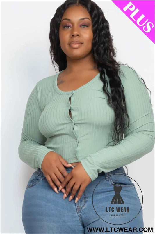 Plus Size Button Up Cropped Top