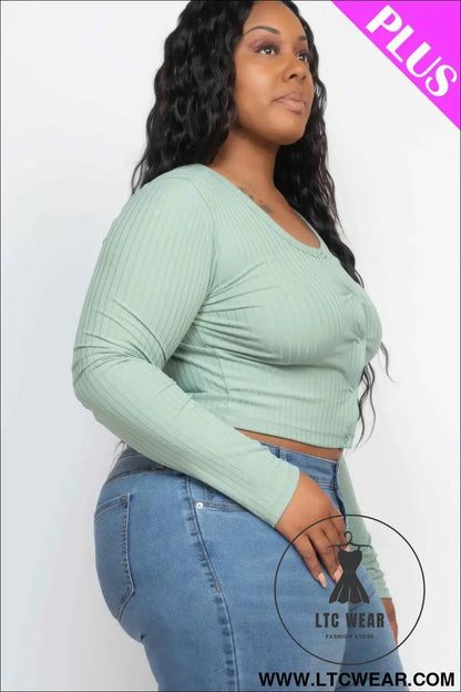 Plus Size Button Up Cropped Top