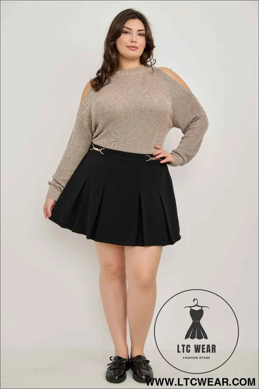 Plus Size Cold-shoulder Knit Sweater