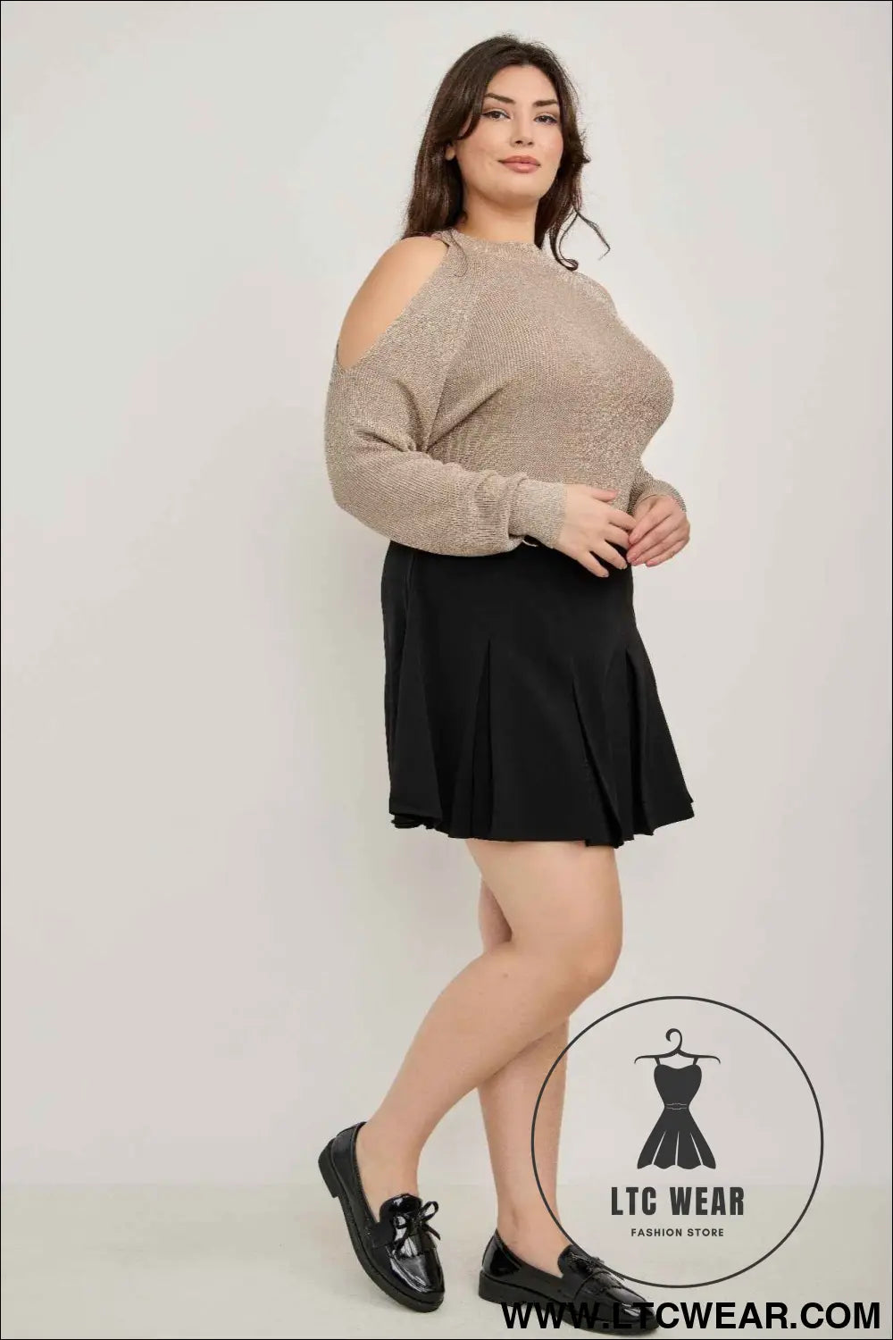 Plus Size Cold-shoulder Knit Sweater