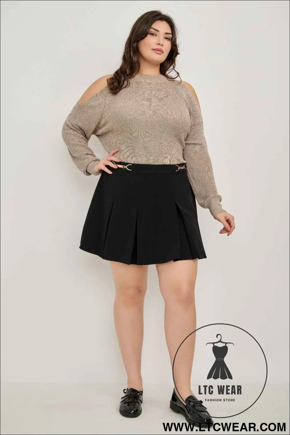 Plus Size Cold-shoulder Knit Sweater