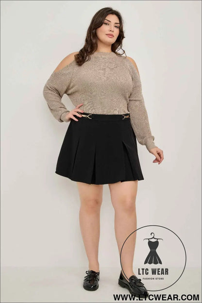 Plus Size Cold-shoulder Knit Sweater