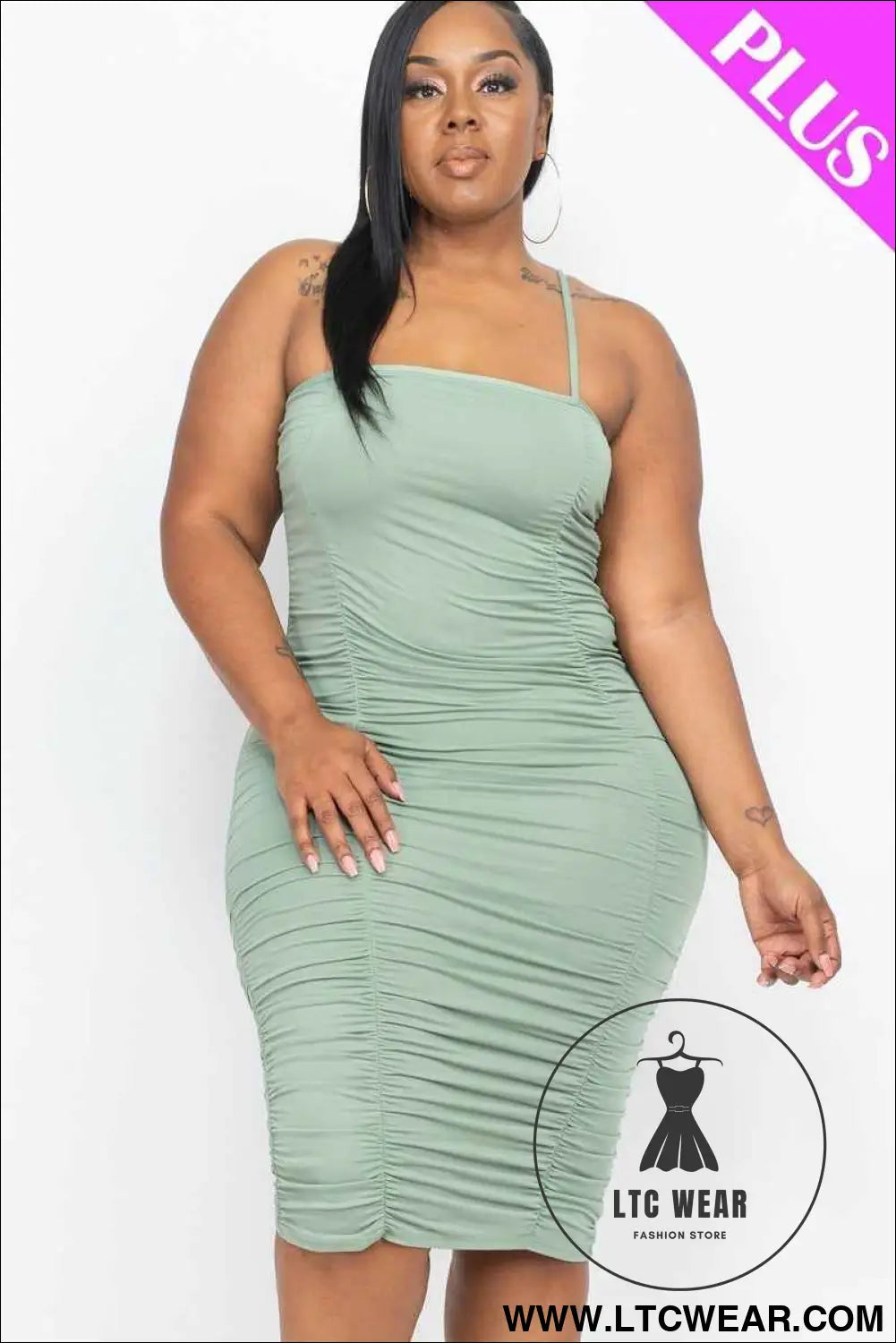Plus Size Double Ruched Front And Ruched Back Detail Mini Dress