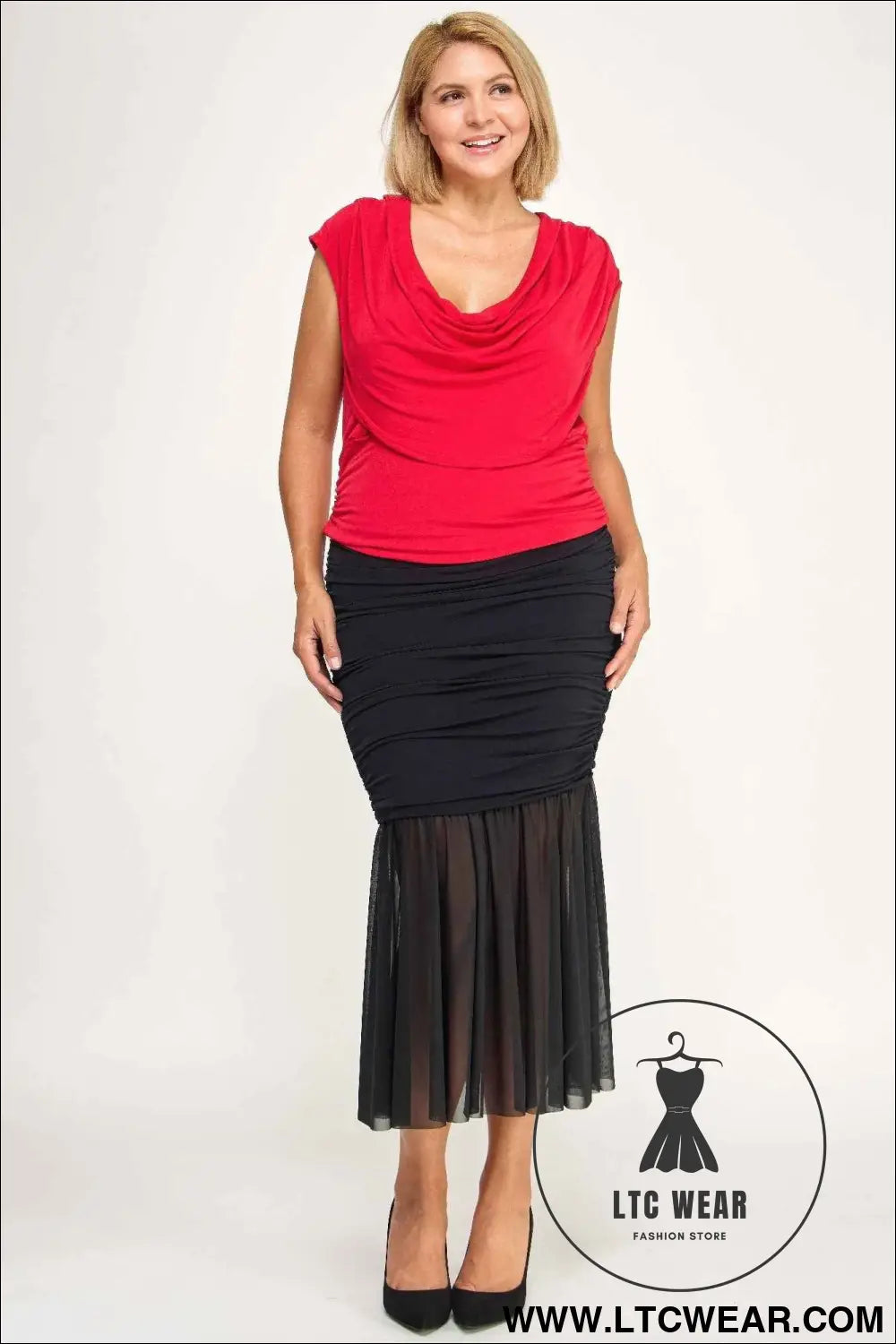 Plus Size Draped Cowl Neck Cap-sleeve Blouse