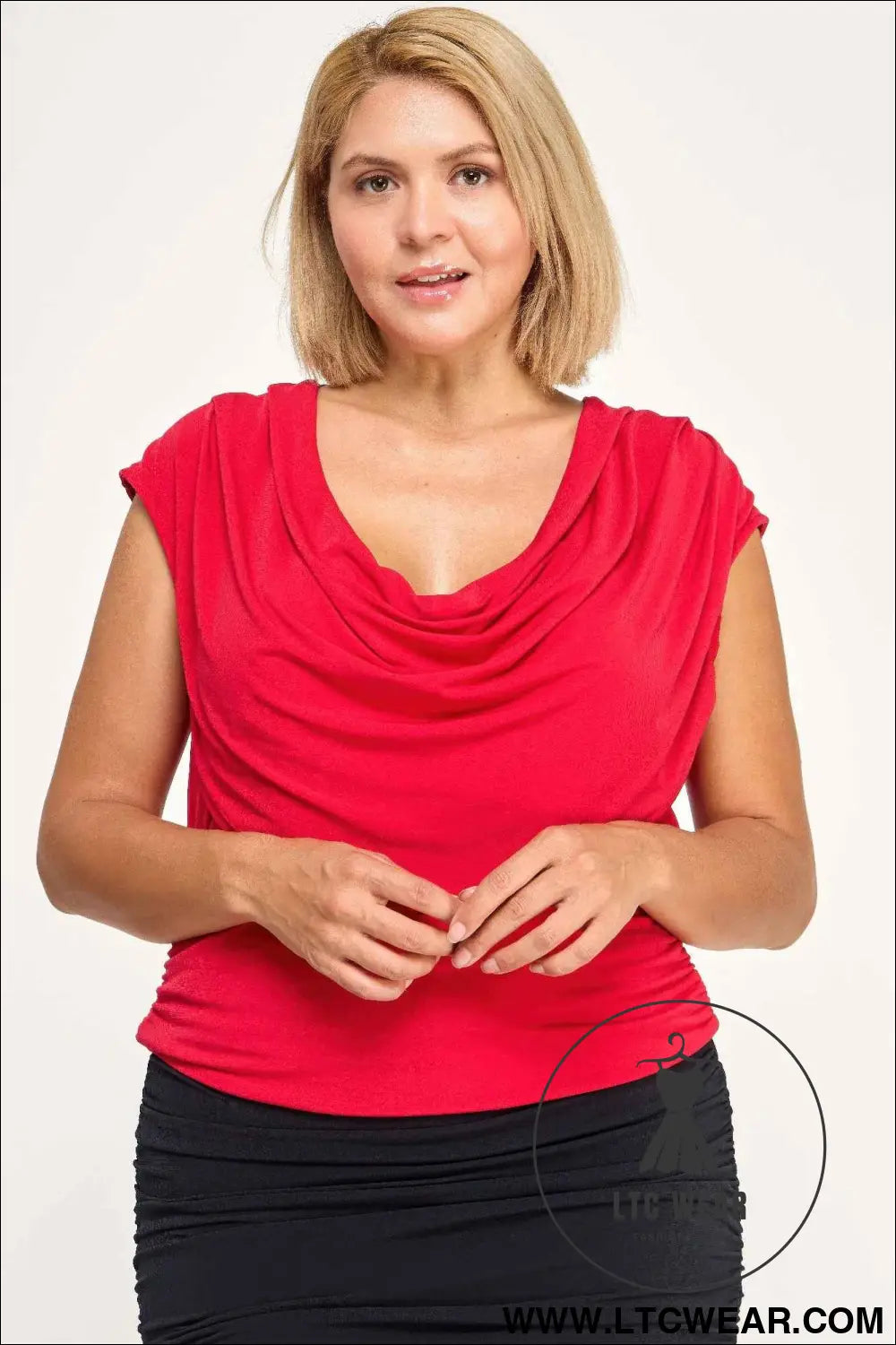 Plus Size Draped Cowl Neck Cap-sleeve Blouse