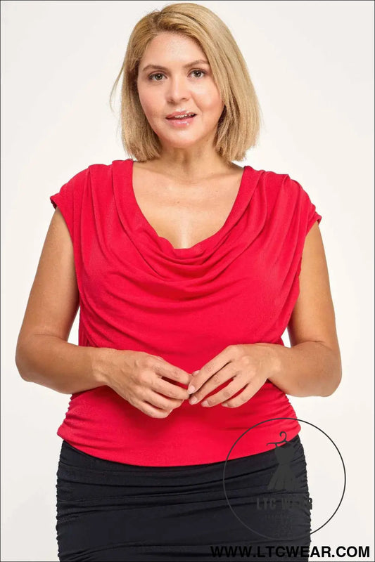 Plus Size Draped Cowl Neck Cap-sleeve Blouse