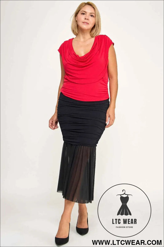 Plus Size Draped Cowl Neck Cap-sleeve Blouse