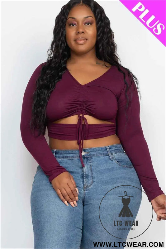 Plus Size Drawstring Ruched Cutout Crop Top