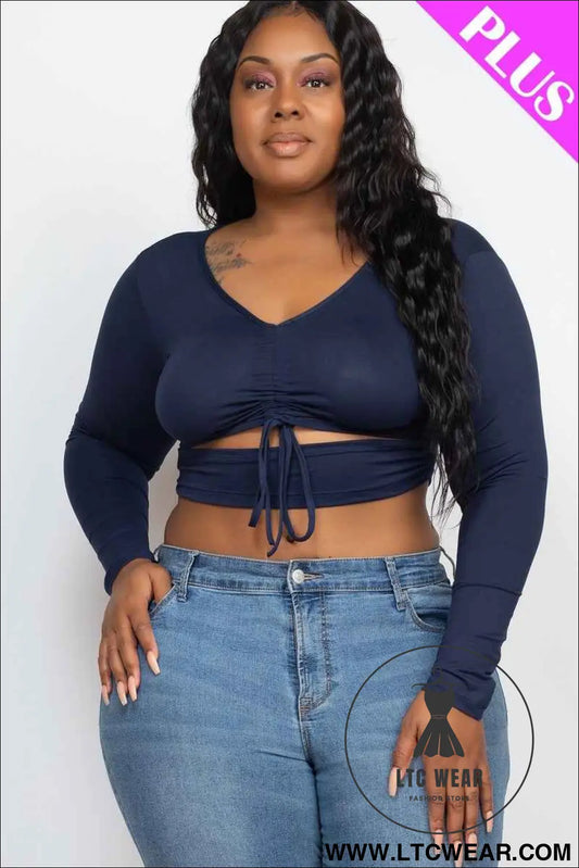 Plus Size Drawstring Ruched Cutout Crop Top