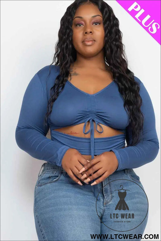 Plus Size Drawstring Ruched Cutout Crop Top