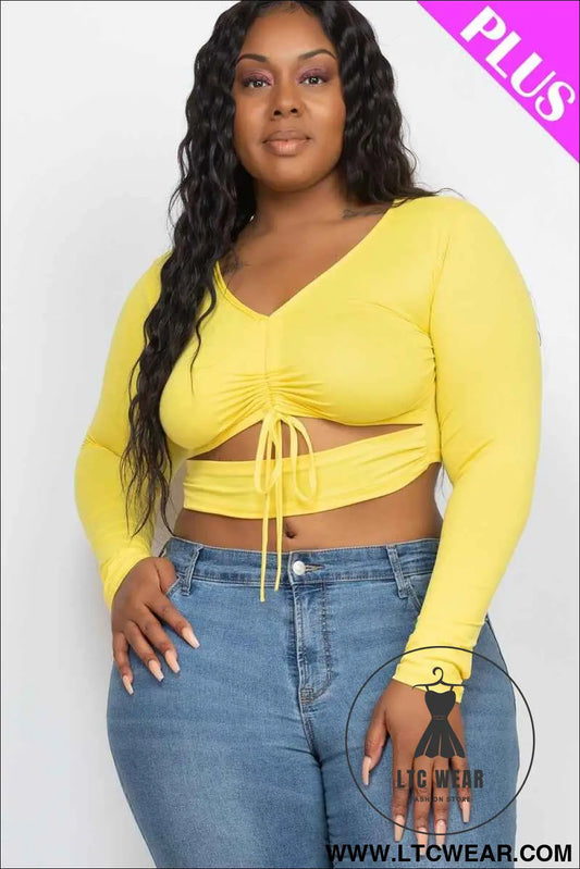 Plus Size Drawstring Ruched Cutout Crop Top