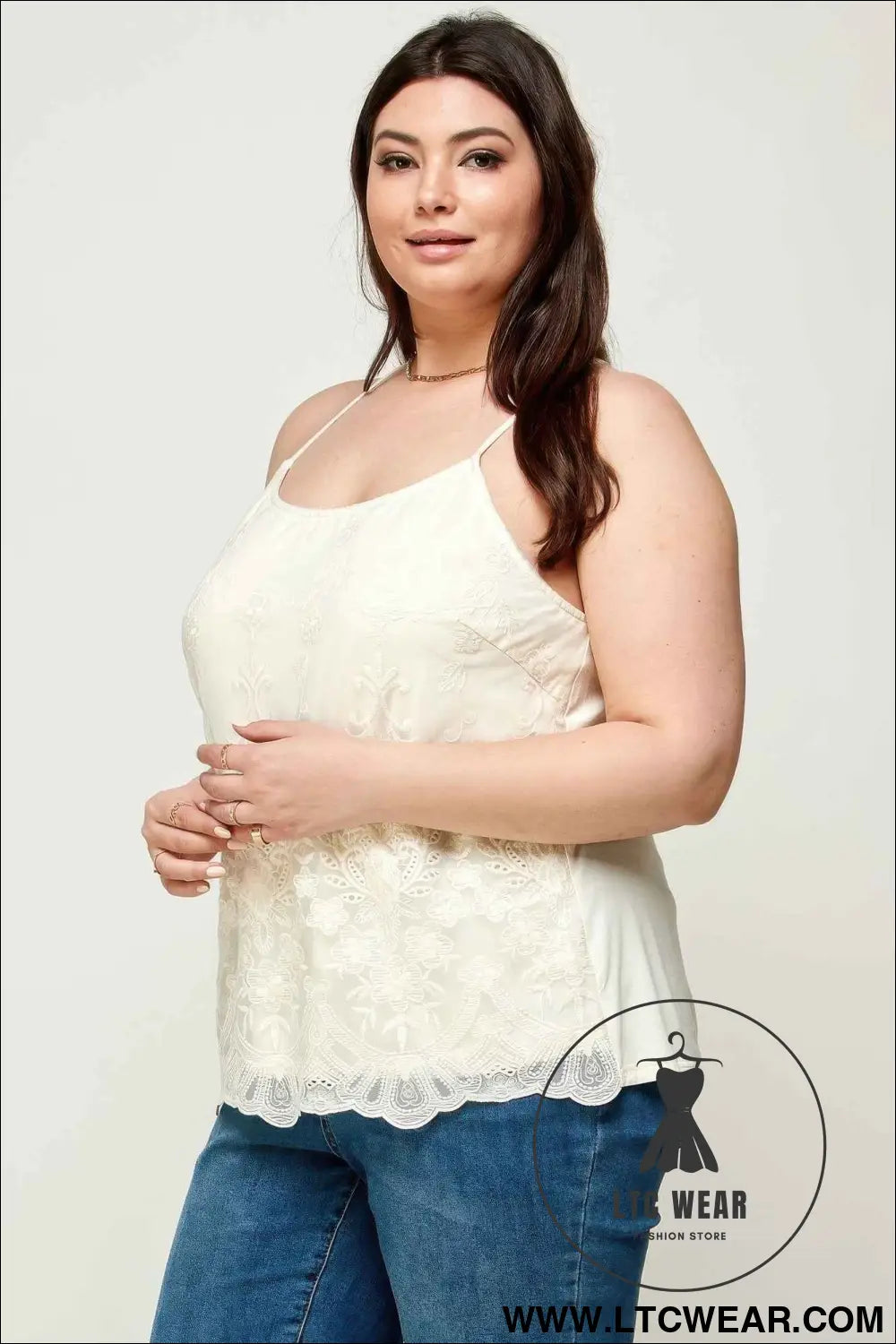 Plus Size Embroidered Mesh T-back Cami