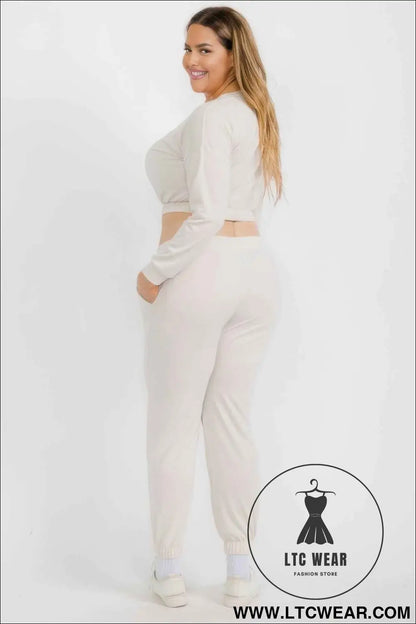 Plus Size French Terry Pullover & Joggers Set